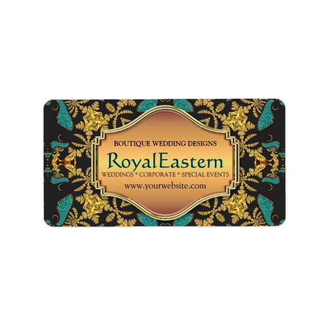 Rich Elegante Royal Eastern Aquamarin Black Barock Adressaufkleber (Vorne)