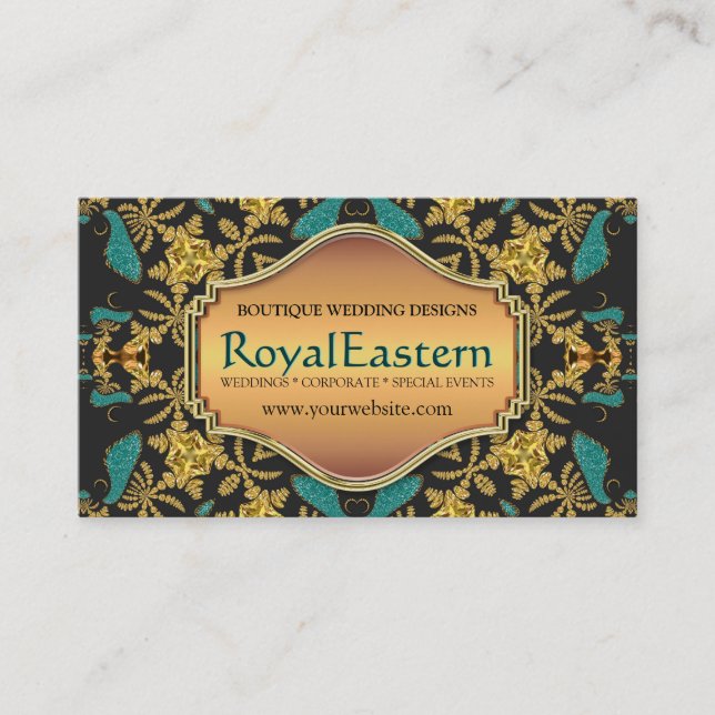 Rich Elegante Royal Eastern Aquamarin Black Barock Visitenkarte (Vorderseite)