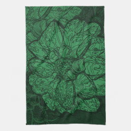 Rich Emerald Green Floral Pattern Geschirrtuch