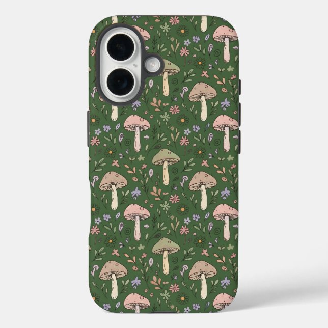 Rich Emerald Green Fungi Seamless Jewel Tone iPhone 16 Hülle (Rückseite)