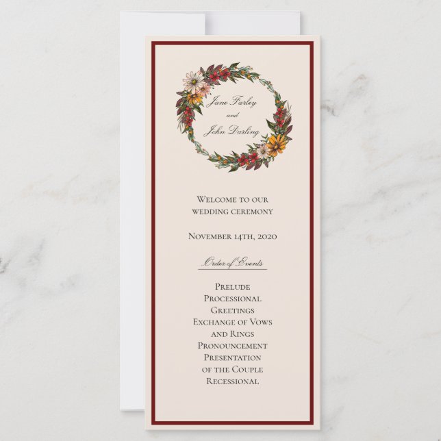 Rich Fall Florals Hochzeitsprogramm (Vorderseite)