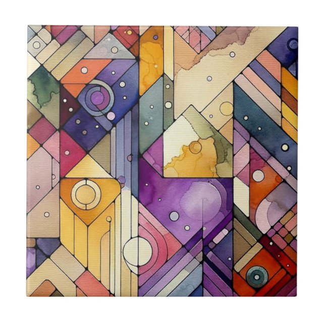 Rich geometric mosaic gesteinigtes Glas Wasserfarb Fliese (Vorderseite)