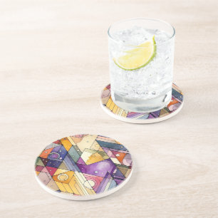 Rich geometric mosaic gesteinigtes Glas Wasserfarb Getränkeuntersetzer