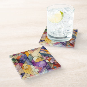 Rich geometric mosaic gesteinigtes Glas Wasserfarb Glasuntersetzer