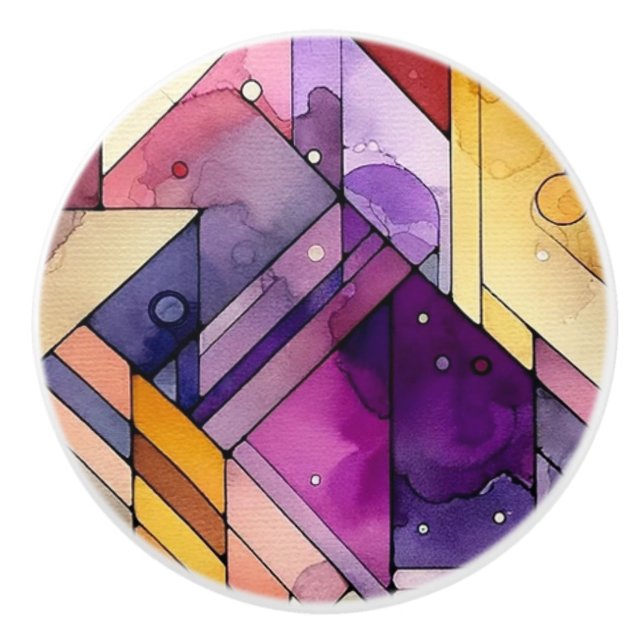 Rich geometric mosaic gesteinigtes Glas Wasserfarb Keramikknauf (Vorderseite)