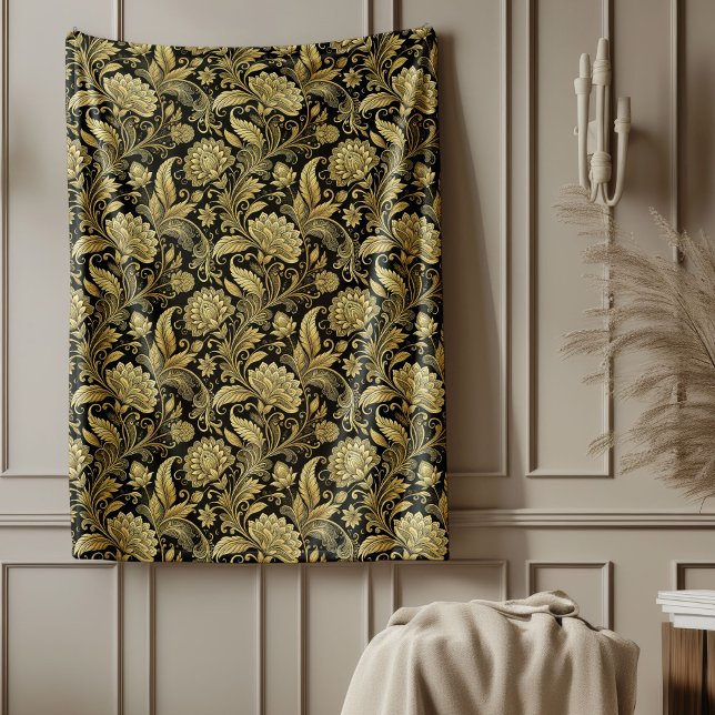 Rich Gold und Black Damask Decoration Blanket Fleecedecke (Rich Gold and Black Damask Decorative Blanket)