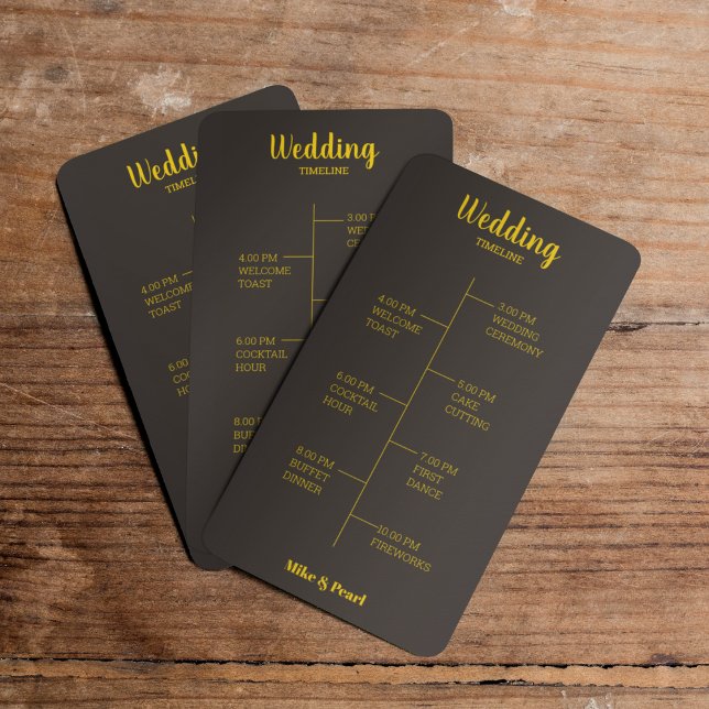 Rich Golden in Black Wedding Theme Programm (Let your wedding timeline card match your wedding theme.)