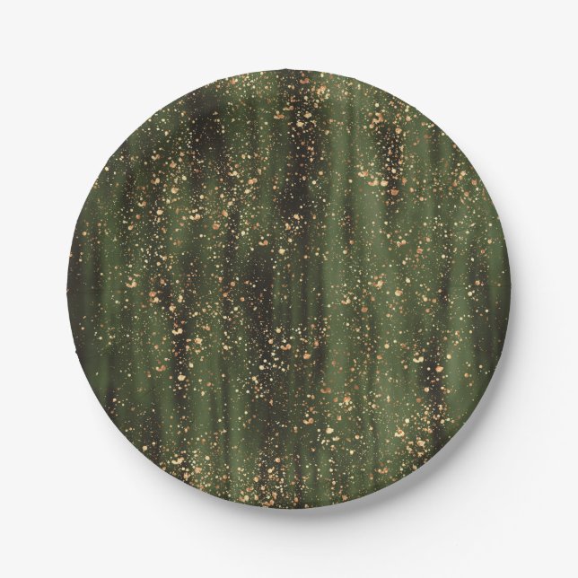 Rich Green and Gold Abstrakt Sparkle Muster Pappteller (Vorderseite)