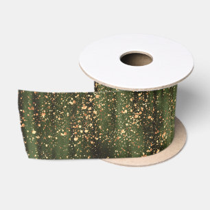 Rich Green and Gold Abstrakt Sparkle Muster Satinband