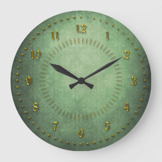 Rich Green Grunge Numbered Große Wanduhr