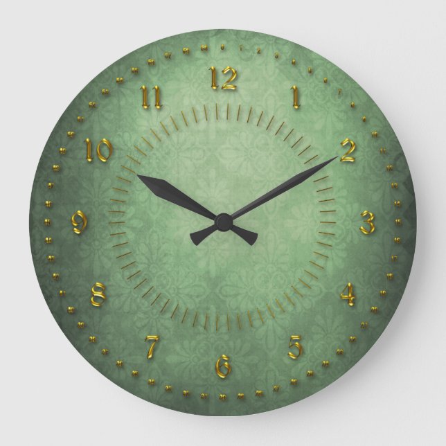 Rich Green Grunge Numbered Große Wanduhr (Vorderseite)