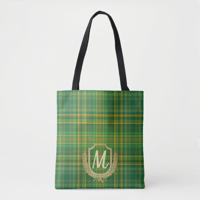 Rich Green Tartan (Kariert) Custom Tasche (Vorderseite)
