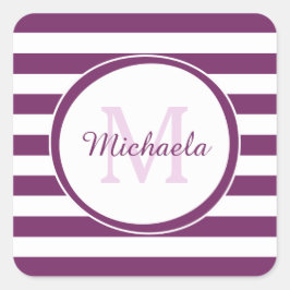 Rich Lila Monogramm mit groben Streifen Quadratischer Aufkleber