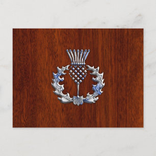 Rich Mahogany Wood Scottish Thistle Print Postkarte