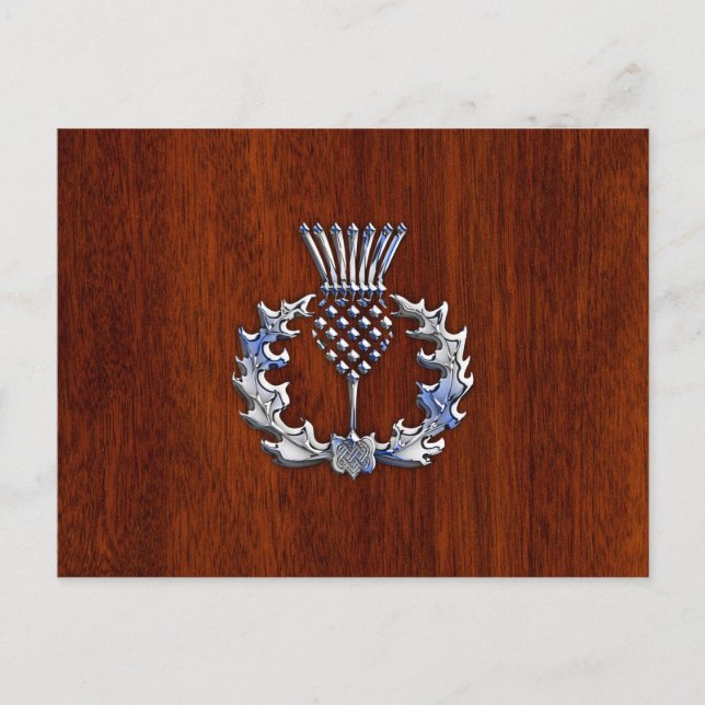 Rich Mahogany Wood Scottish Thistle Print Postkarte (Vorderseite)