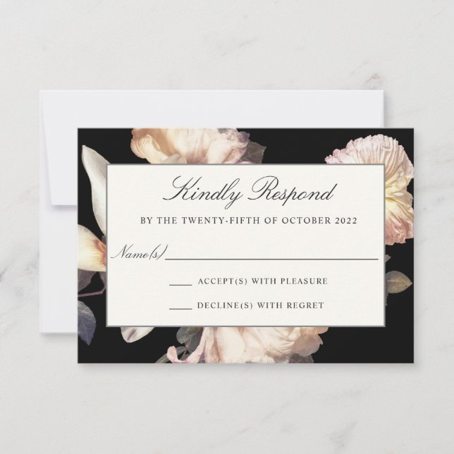 Rich Moody Floral Wedding RSVP Karte (Vorderseite)