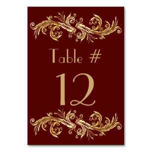 Rich Oxblood und Gold Tone Wedding Tischnummer