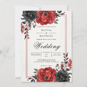 Rich Red Floral Romance Wedding Einladung