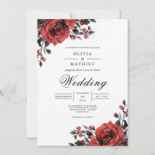 Rich Red Floral Romantic Wedding Einladung