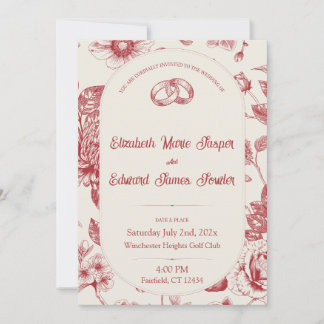 Rich Red French Floral Toile Einladung