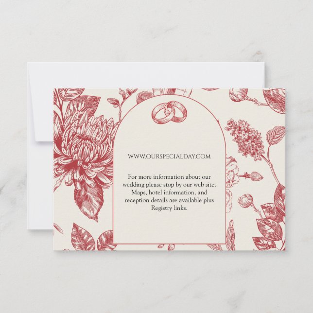 Rich Red French Floral Toile floral Enclosure Card RSVP Karte (Vorderseite)