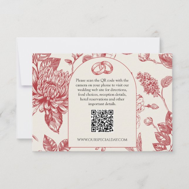 Rich Red French Floral Toile floral Enclosure Card RSVP Karte (Vorderseite)