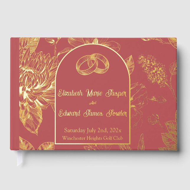 Rich Red French Floral Toile Gästebuch (Vorderseite)