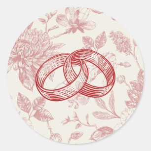 Rich Red French Floral Toile Runder Aufkleber