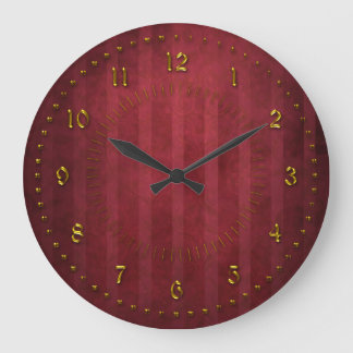 Rich Red Stripped Grunge Numbered Große Wanduhr