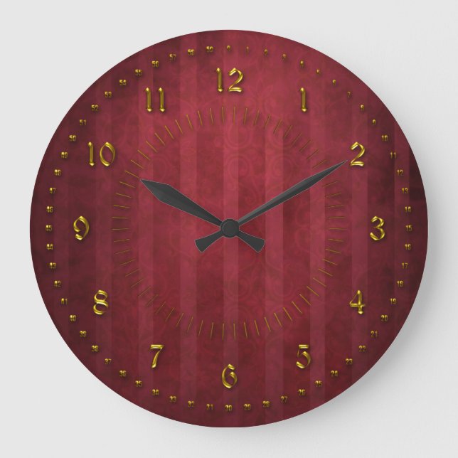 Rich Red Stripped Grunge Numbered Große Wanduhr (Vorderseite)