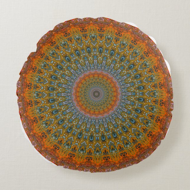 Rich Reds India Mandala Round Throw Kissen (Vorderseite)