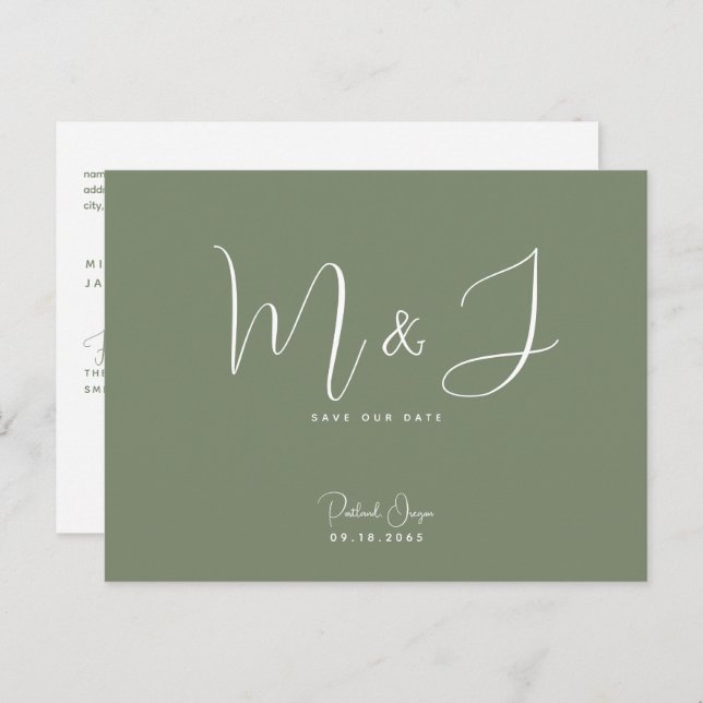 Rich Sage Wedding Save the Date Postkarte (Vorne/Hinten)