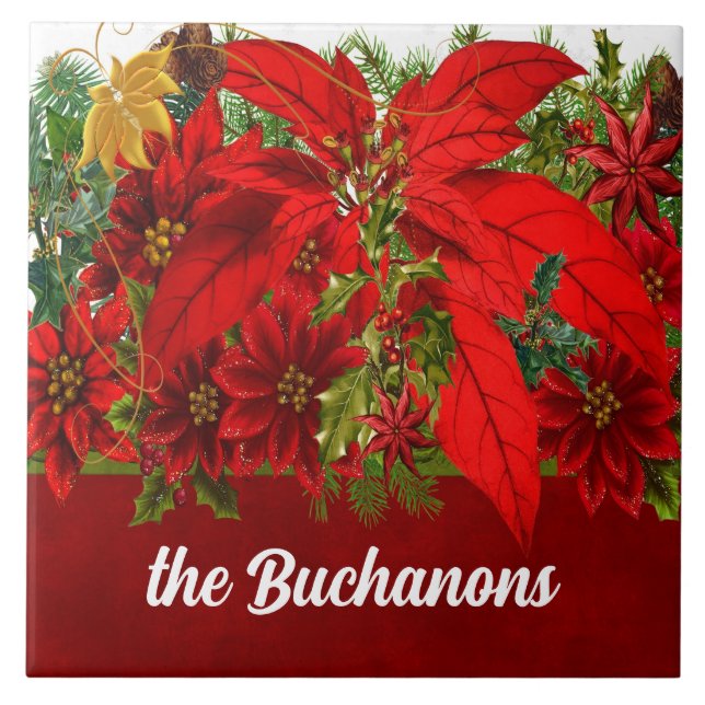 Rich saisonale Hues mit Red Poinsettias Fliese (Vorderseite)