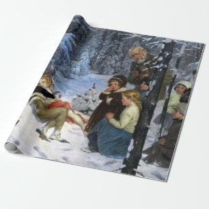 Richard Bormeister Kinder im Schnee Geschenkpapier