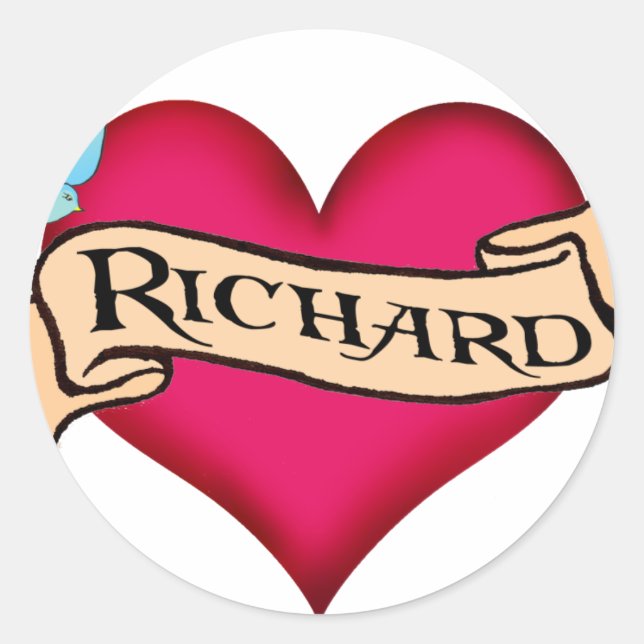 Richard - Custom Heart Tattoo T - Shirt & Geschenk Runder Aufkleber (Vorderseite)