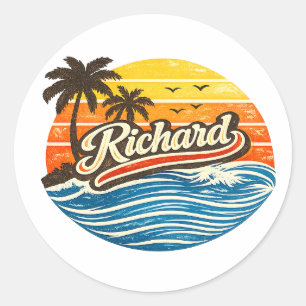 Richard Retro-Sonnenuntergang-Name-Design Runder Aufkleber