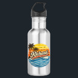 Richard Retro Sunset Name Design Edelstahlflasche<br><div class="desc">Retro sunset style design featuring the name Richard with vintage palm trees,  ocean waves,  and birds. Perfect personalized gift idea for anyone named Richard with a classic retro beach sunset aesthetic.</div>