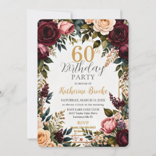 Riche carte d'anniversaire florale vintage Bourgog