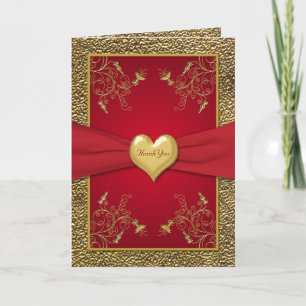Riche Carte de remerciements de coeur rouge et or