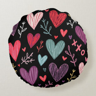 Riche Noir Jouer à la main des Coeurs Coussin rond