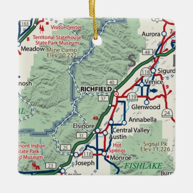 Richfield Utah Map Keramikornament (Vorderseite)