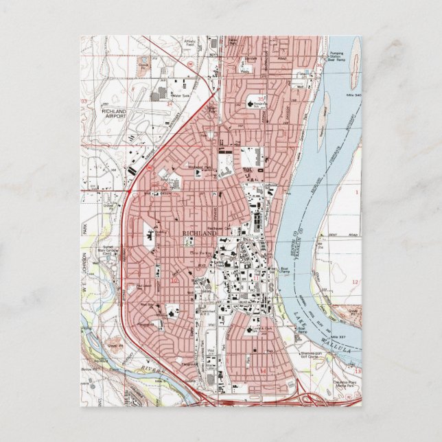 Richland Washington Map (1992) Postkarte (Vorderseite)
