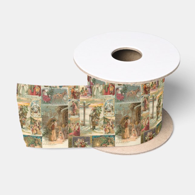 Richly Detailed Vintag Father Christmas Collage Satinband (Spule)