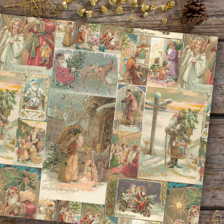 Richly Detailed Vintag Father Christmas Collage Seidenpapier