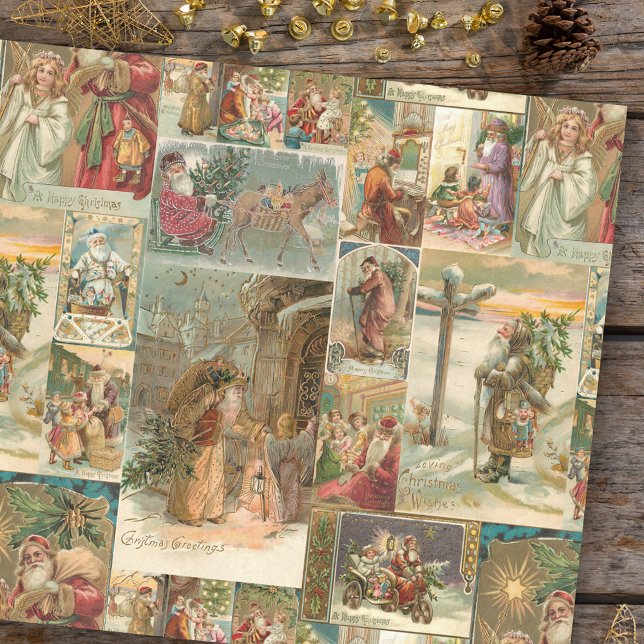 Richly Detailed Vintag Father Christmas Collage Seidenpapier (Von Creator hochgeladen)
