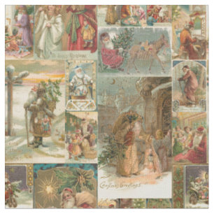 Richly Detailed Vintag Father Christmas Collage Stoff