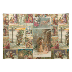 Richly Detailed Vintag Father Christmas Collage Stofftischset