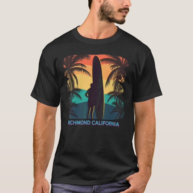 Richmond California Ca Palm Tree Surfboard Surfer T-Shirt (Vorderseite)