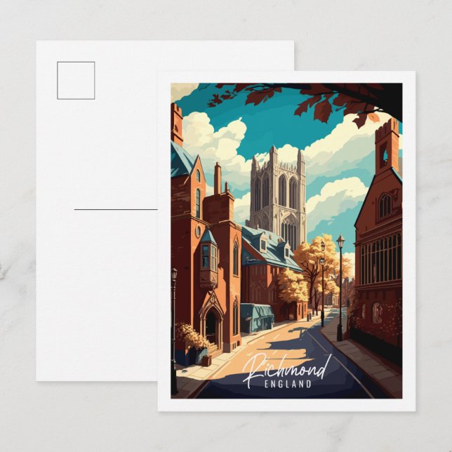Richmond England Vintage Reise Illustration Postkarte (Vorne/Hinten)