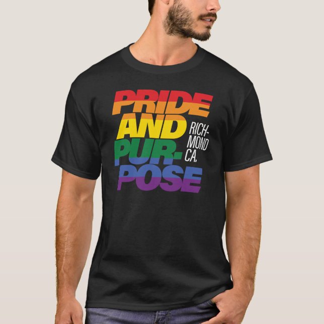 Richmond Pride and Purpose Rainbow Pride Black T-S T-Shirt (Vorderseite)